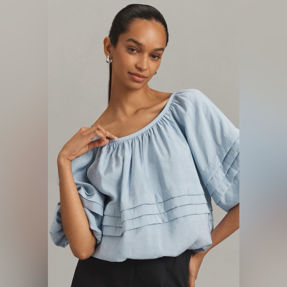 Anthropologie Maeve Short-Sleeve Bubble Tiered Top